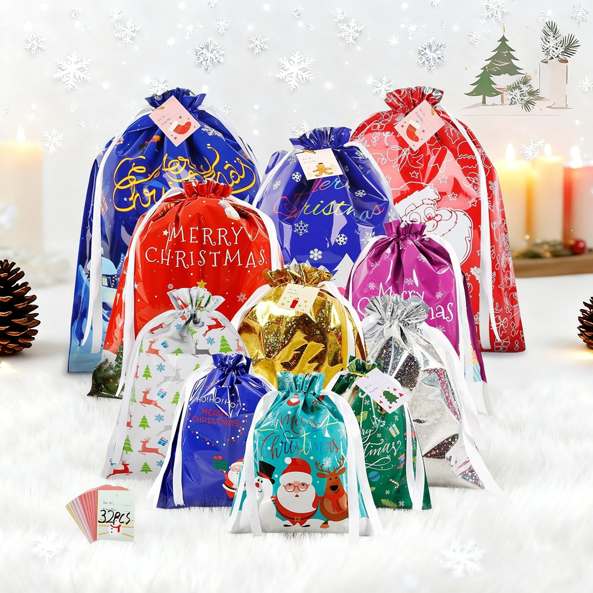 🎅🏻Early Christmas Sale🎁Christmas Cheer Drawstring Gift Bags🌲