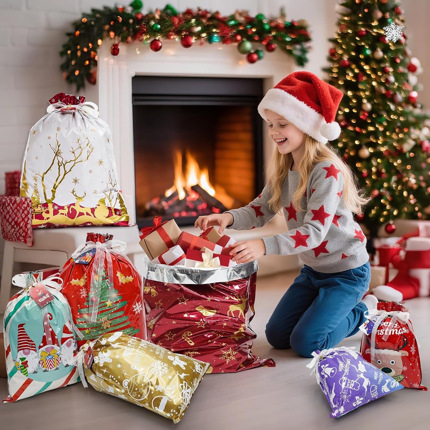 🎅🏻Early Christmas Sale🎁Christmas Cheer Drawstring Gift Bags🌲